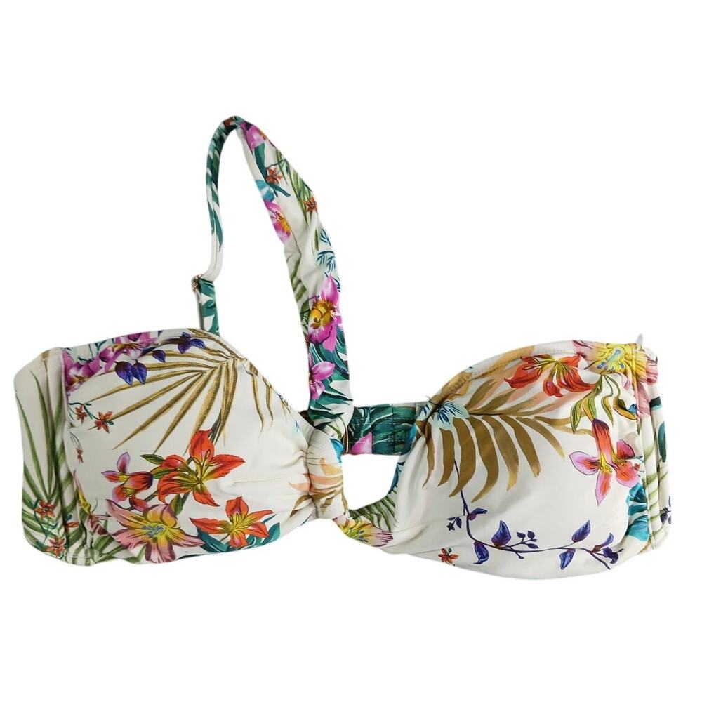 Shade & Shore Swim Womens Large White Floral Bikini Top Padded Swimwear NWOT